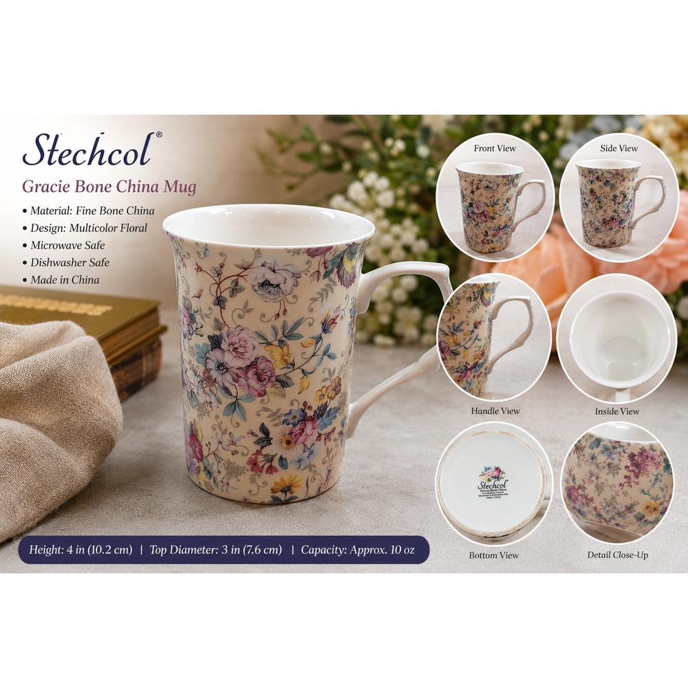 Stechcol Gracie Bone China Mug Floral Chintz Multicolor 10oz Coastline Imports
